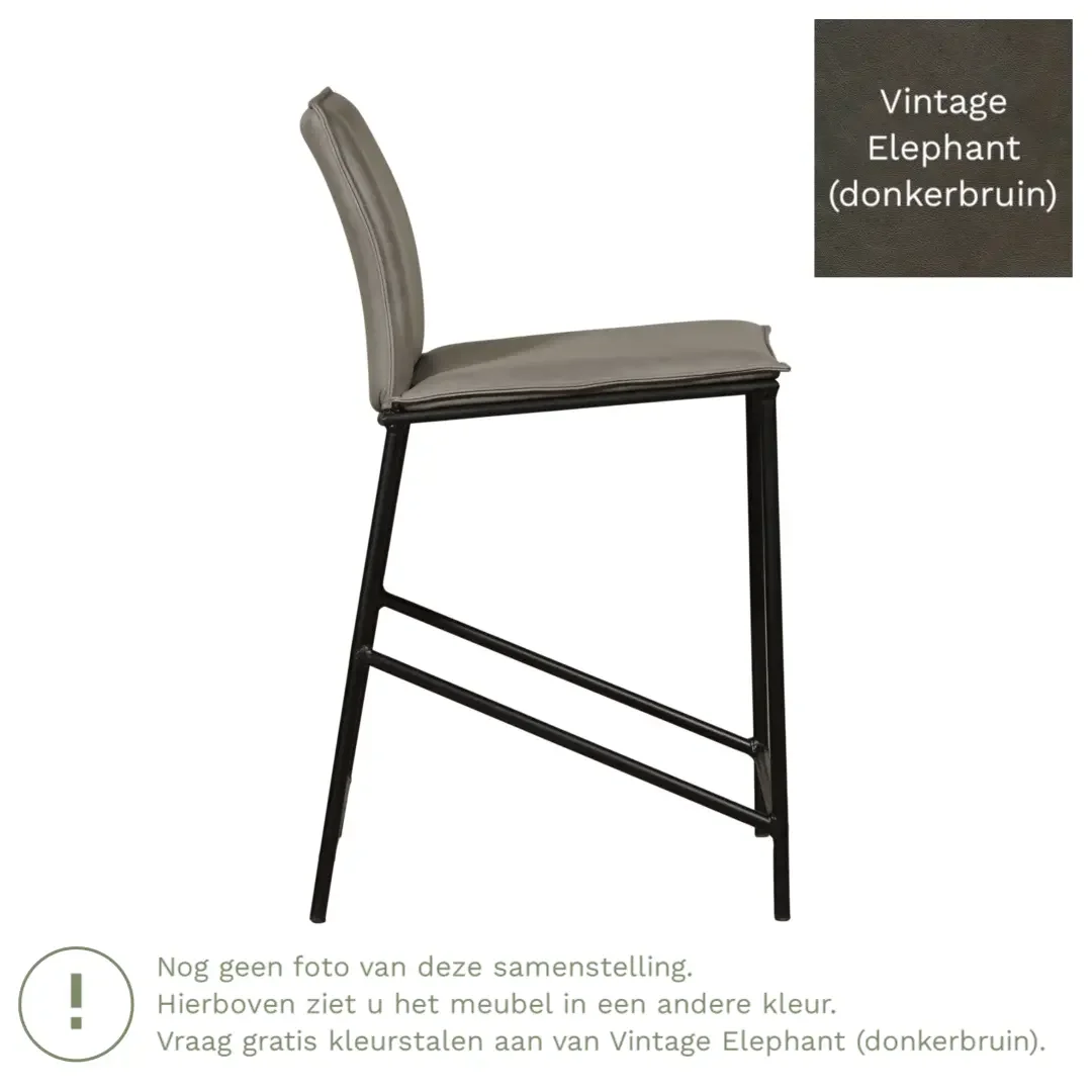 afbeelding van Leren barkruk laag Favor - Vintage Elephant (donkerbruin) - poten staal rond zwart